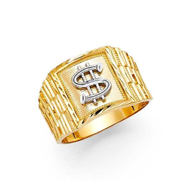 14K Gold Dollar white & Yellow Gold men’s Dollar Ring - Picture 1 of 9